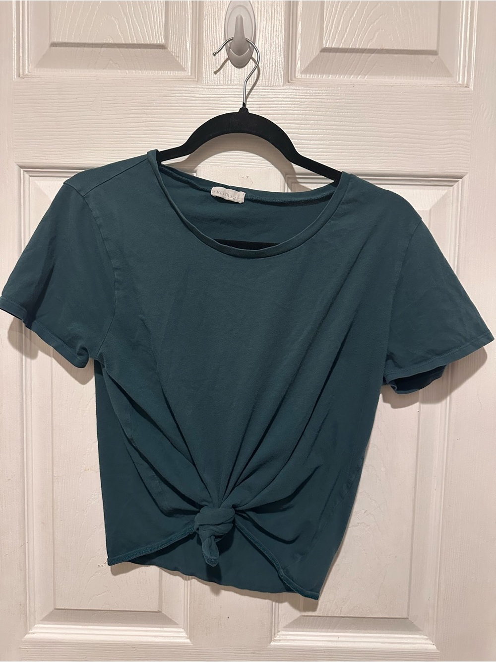 Full Tilt Teal Knot-Front Crop Tee